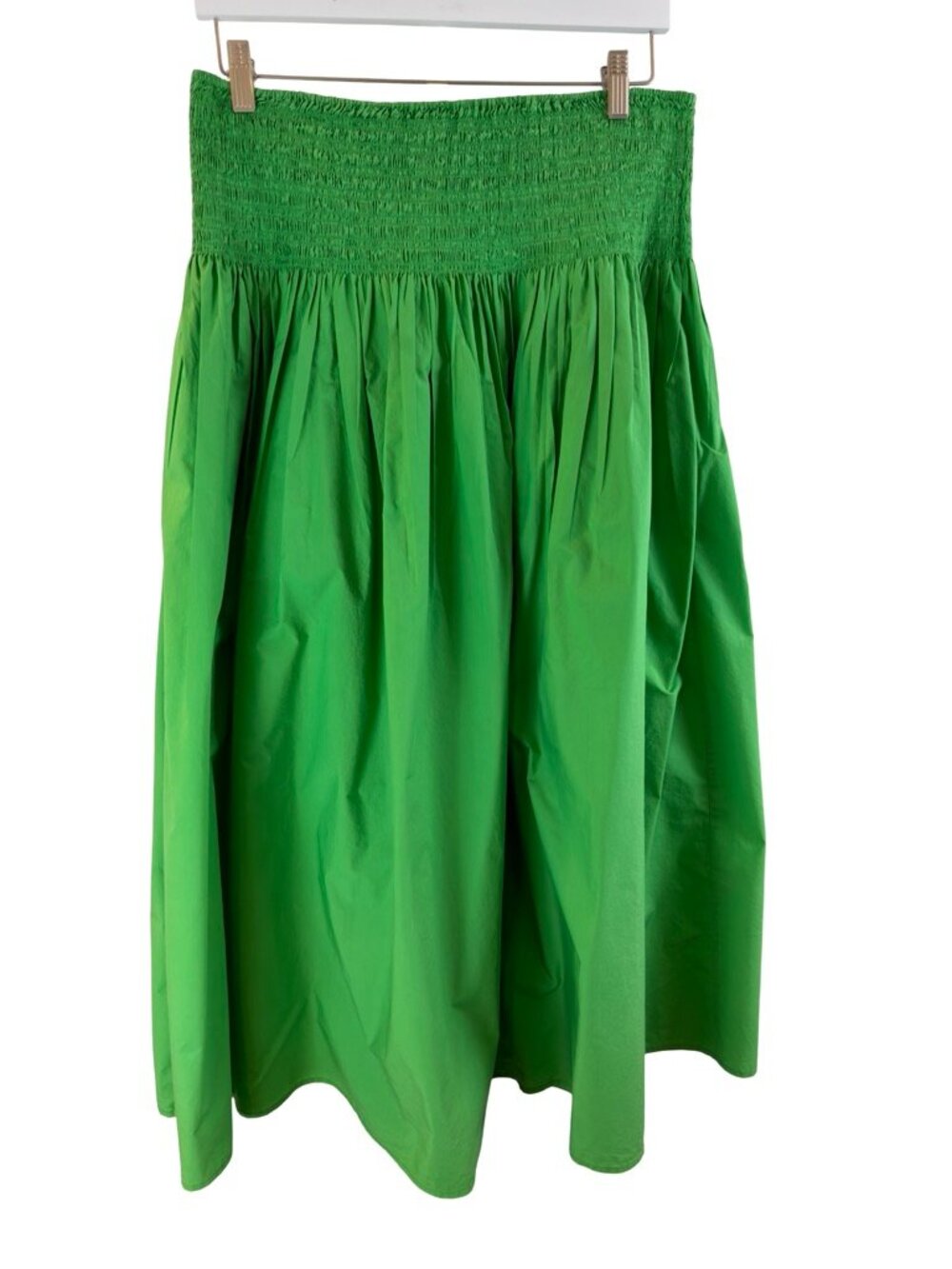 COS Green Smocked Wide Waistband Gathered Midi Skirt Pockets Size Large